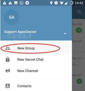 click create new group on telegram menu